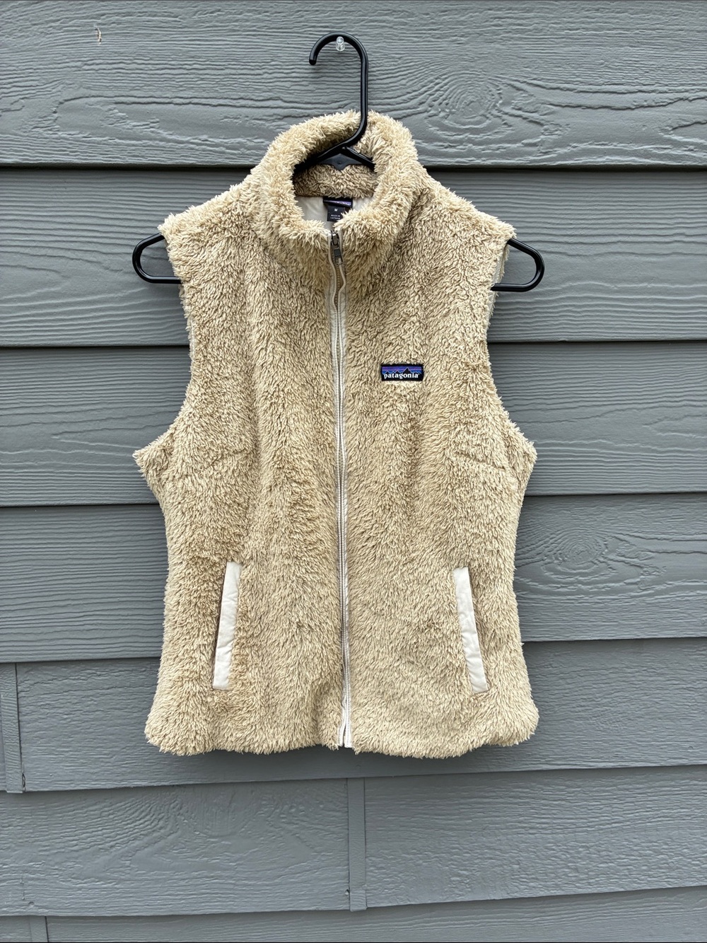 Patagonia Los Gatos Khaki Sherpa Full Zip Fleece Vest